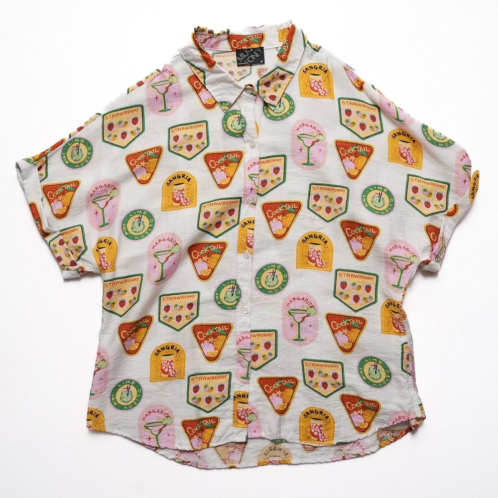 Milk & Honey Button-Up Shirt Women‎ L Tropical Cocktail Print